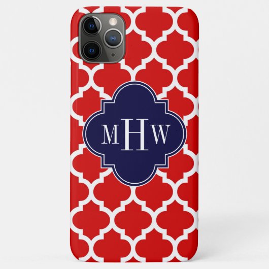 Rood, wit Marokkaans #5 Navy 3 Initiaal monogram Case-Mate iPhone Case (Achterkant)