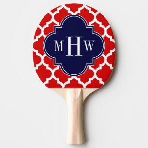 Rood, wit Marokkaans #5 Navy 3 Initiaal monogram Tafeltennisbatje