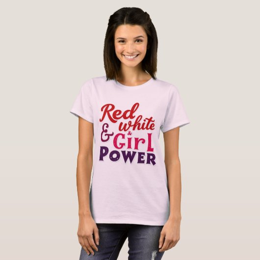 Rood, Wit & Meisje Power T-Shirt Design (Voorkant volledig)