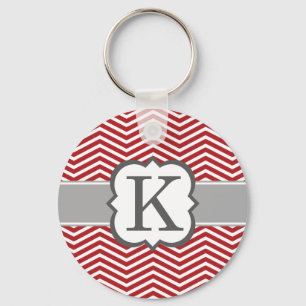 Rood wit monogram Letter K Chevron Sleutelhanger