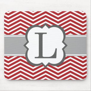 Rood wit monogram Letter L Chevron Muismat