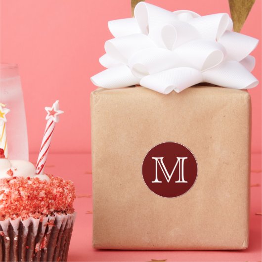 Rood wit Monogram Letter Ronde Sticker (Feest)