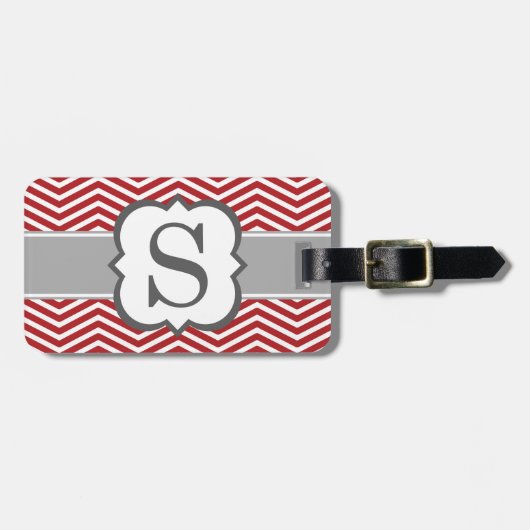 Rood wit monogram letter S Chevron Bagagelabel (Voorkant horizontaal)
