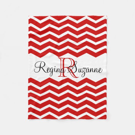 Rood Wit Monogram Naam Keepsake Chevron Fleece Deken (Voorkant)