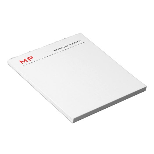 Rood wit monogram Professional Plain Minimalist Notitieblok (Schuin)