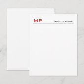 Rood wit monogram Professional Plain Minimalist Notitiekaartje (Voorkant / Achterkant)