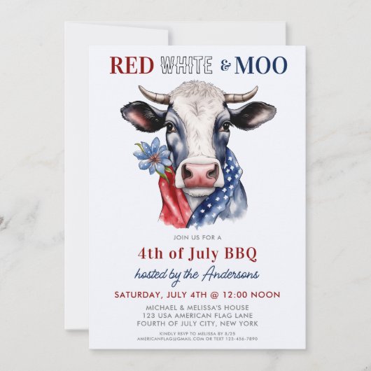Rood Wit Moo Patriottisch Koe Boerderij 4 juli Kaart (Voorkant)