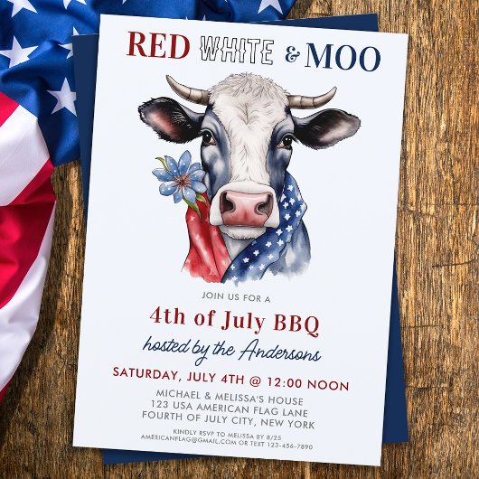 Rood Wit Moo Patriottisch Koe Boerderij 4 juli Kaart