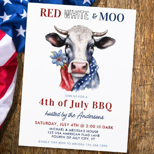Rood Wit Moo Patriottisch Koe Boerderij 4 juli Uitnodiging Briefkaart