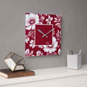 rood & wit Mooie Tuinbloemen Vierkante Klok
