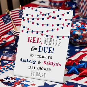 Rood, Wit & Op Komst! 4 juli Baby Shower Welkom Reclamebord Met Voetstuk