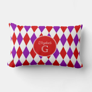 Rood Wit Paars Harlekijn Rond Rood Monogram #2 Kussen