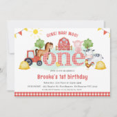 Rood Wit Plaid Oink Baa Moo Boerderij 1e Verjaarda Kaart (Voorkant)