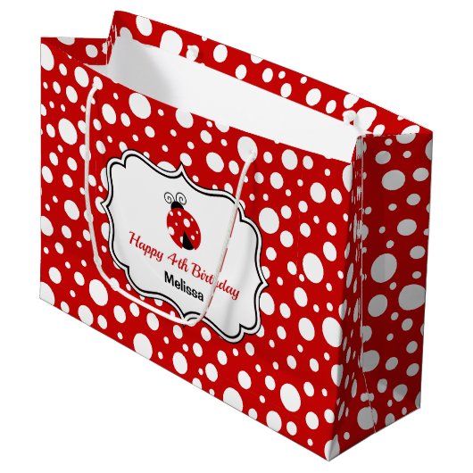 Rood Wit Polka Dots Ladybug Lijst Kinderen Verjaar Groot Cadeauzakje (Voorkant Gekanteld)