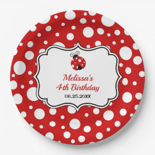 Rood Wit Polka Dots Ladybug Lijst Kinderen Verjaar Papieren Bordje