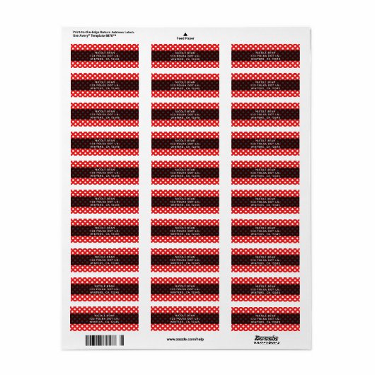 Rood Wit Polka Dots & Zwart Party Uitnodiging Etiket (Full Sheet)