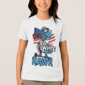 ROOD WIT RAWR Patriottische Koele Dinosaurus Tri-Blend Shirt (Voorkant)
