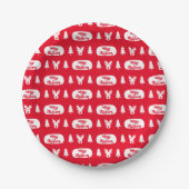 Rood wit rendiertje en kerstboompatroon papieren bordje (Voorkant)