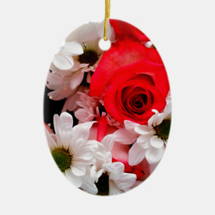 Rood-wit-roos-madeliefje-boeket-ovaal Ornament