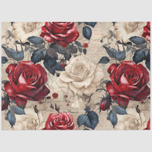 Rood & Wit Roses  Geïnspireerd Decoupage Tissuepapier (Voorkant)