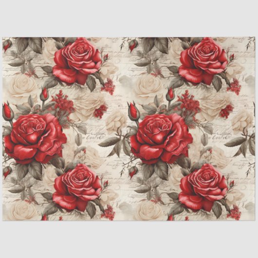 Rood & Wit Roses  Geïnspireerd Decoupage Tissuepapier (Voorkant)