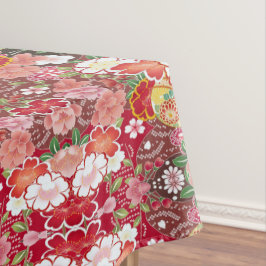 Rood Wit Roze Japans Bloemen Katoen Dineren Tafelkleed