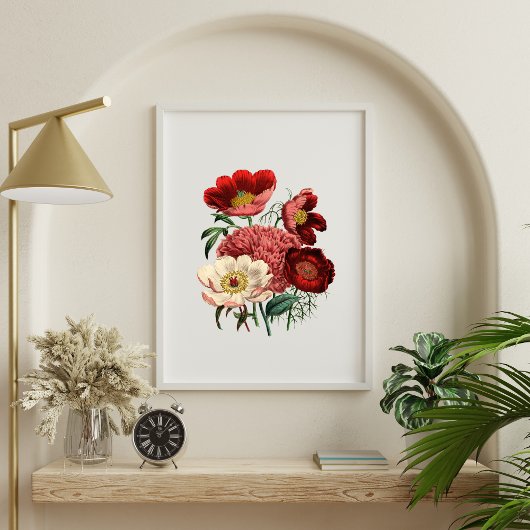 Rood Wit Roze  Waterverf Bloemen Poster