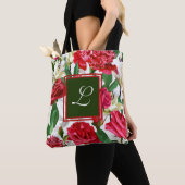 Rood Wit Rozen Bloemen Monogram Aangepast Draagtas (Dichtbij)
