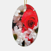 Rood-wit-Rozen-Daisies-Bouquet-Oval Keramisch Ornament (Links)
