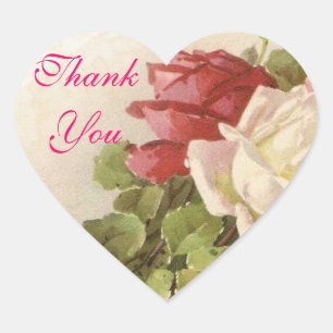 Rood & Wit Rozen Groene bladeren Dank u Seal Hart Sticker