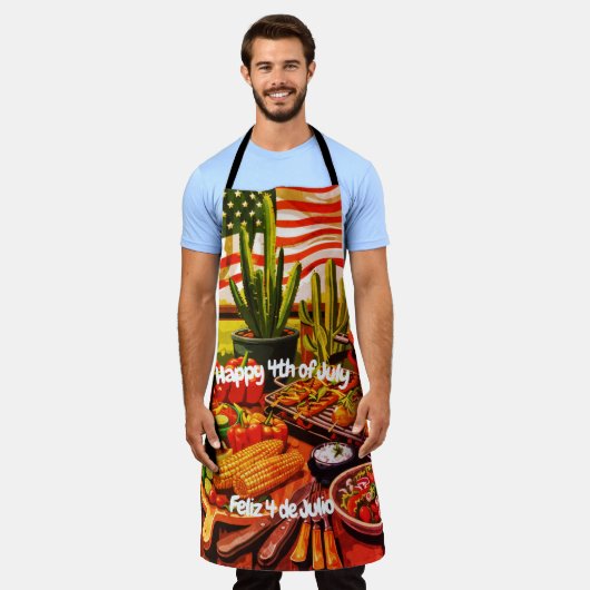 Rood, Wit & Salsa All-Over Print Schort (Gedragen)