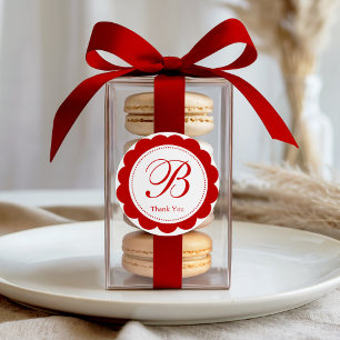 Rood Wit Scalloped Circle Monogram Bedankt Ronde Sticker