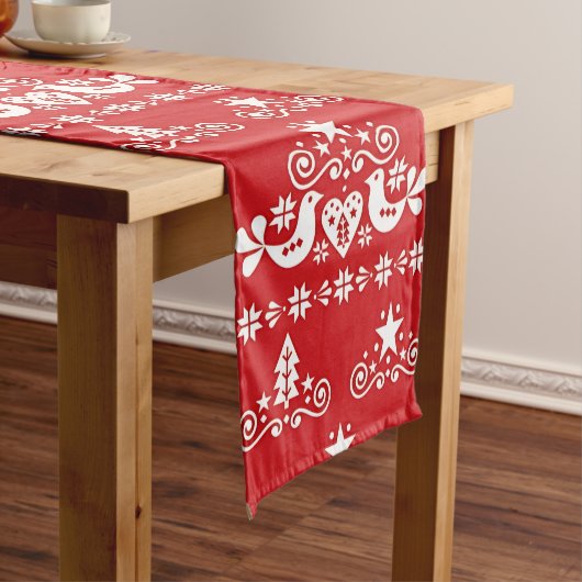 Rood & Wit Scandinavische Kerstboom Volkskunst Medium Tafelloper (Voorbeeld)