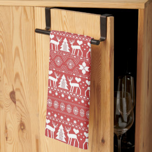 Rood & Wit Scandinavische Winterkerst Theedoek