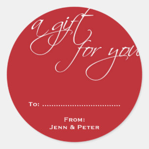Rood wit script aangepaste kerstvakantie cadeau la ronde sticker