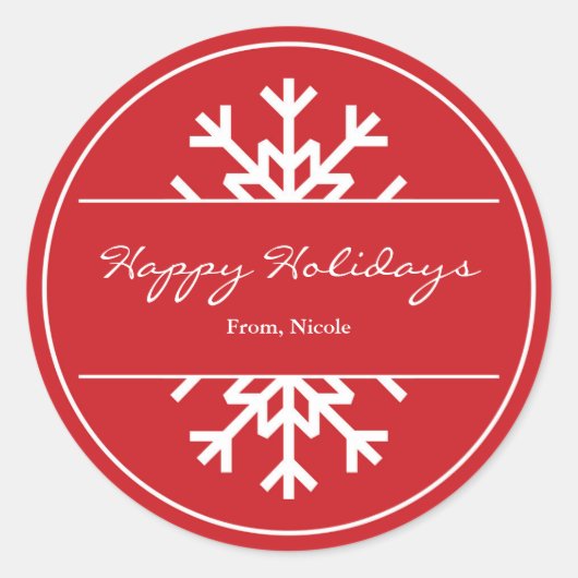 Rood & Wit Sneeuwvlok Vakantie Winter Sticker (Voorkant)