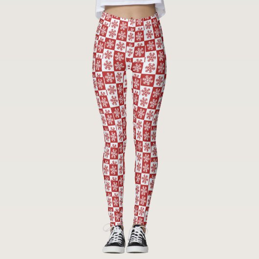 Rood/wit sneeuwvlokpatroon leggings (Voorkant)