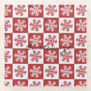 Rood/wit sneeuwvlokpatroon Thunder_Cove Glazen Onderzetter