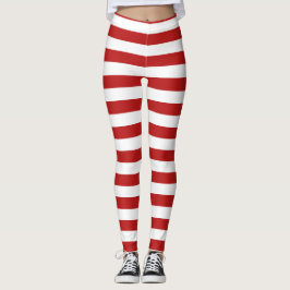 Rood wit snoepriet strepen kerstpatroon leggings