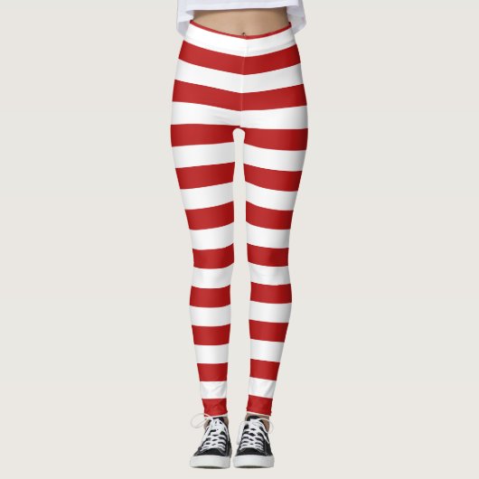 Rood wit snoepriet strepen kerstpatroon leggings (Voorkant)