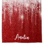 Rood Wit Snowy Snowflake Jouw naam Douchegordijn (Voorkant)