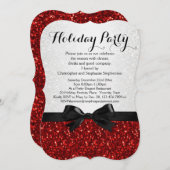 Rood/Wit Sparkly Bow Shaped Holiday Party Kaart (Voorkant / Achterkant)