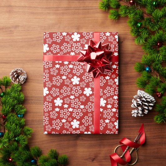 Rood & Wit Ster & Sneeuwvlok Patroon Cadeaupapier (Feestdagen Geschenken)