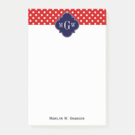 Rood Wit Stip Marineblauw Vierblad 3 Monogram Post-it® Notes