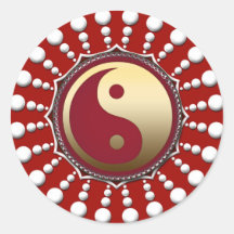 Rood & Wit Stippen Golden Yin Yang Sticker