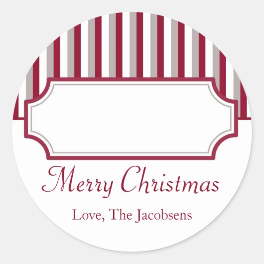 Rood wit streep lijst kerstvakantie cadeau label (Voorkant)