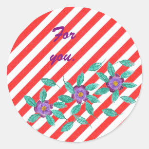 Rood Wit Strepen Paars Bloemen Gift Stickers
