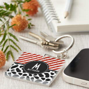 Rood wit Stripe Black Monogram zwart Sleutelhanger
