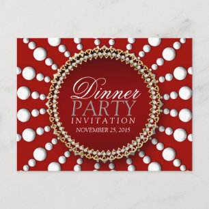 Rood & Wit thema Uitnodigingskaart voor dinerfeest Uitnodiging Briefkaart