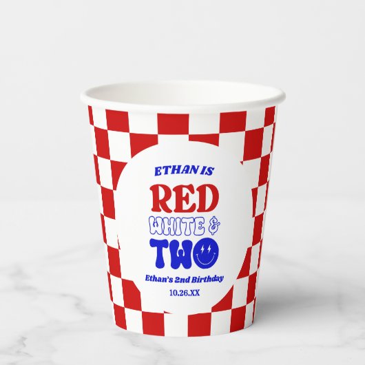 Rood Wit & Twee 4 juli 2 Verjaardagsfeest Papieren Bekers (Achterkant)